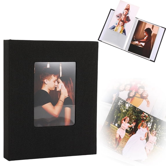 6 Inch Vertical Photo Album,Slip in Picture Albums,Linen Cover Memory Book with Front Window,Postcard Album,Photo Album for Wedding,Family,Anniversare,Vacation,Graduation Picture,Holds Many Photos