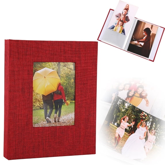 6 Inch Vertical Photo Album,Slip in Picture Albums,Linen Cover Memory Book with Front Window,Postcard Album,Photo Album for Wedding,Family,Anniversare,Vacation,Graduation Picture,Holds Many Photos