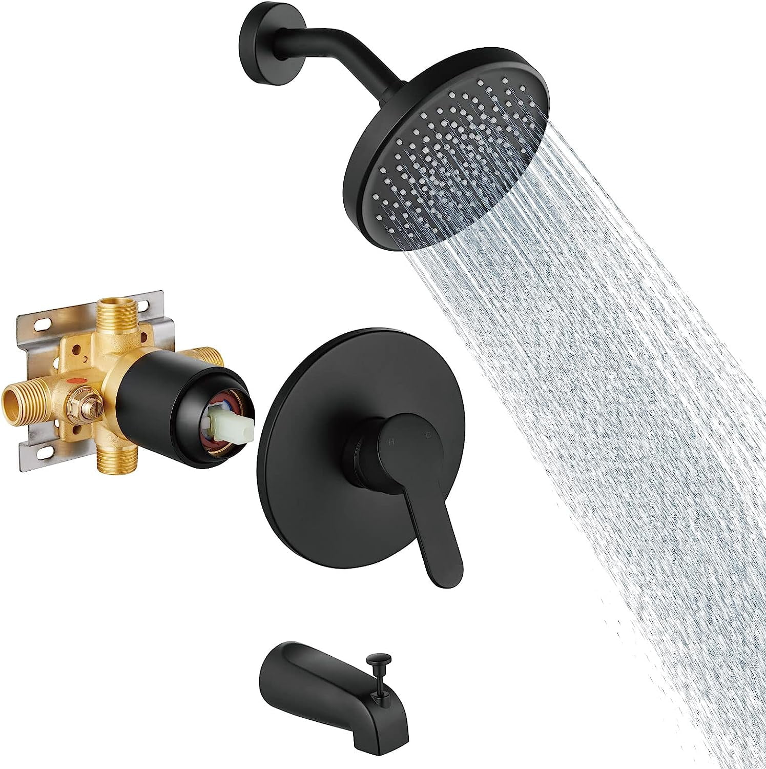 6 Inch Wall Mount Matte Black Shower Head and Handle Set Shower Trim