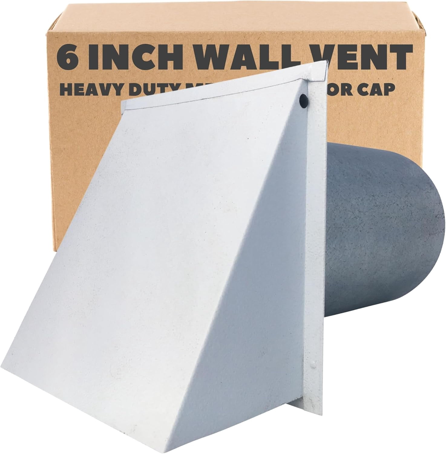 6 Inch Wall Vent Cap - Painted White Steel - Damper Only - Heavy Duty ...