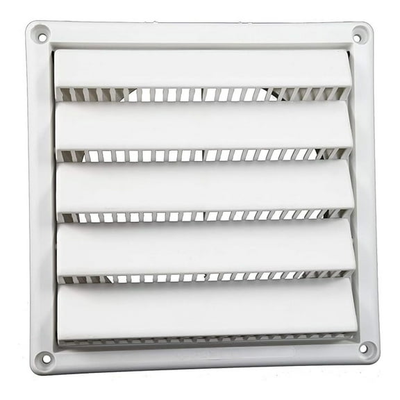 6 Inch Wall Vent with Fixed Louvers - Plastic Air Intake Exhaust Vent for Dryer, Bathroom, Kitchen - Secure 1 Inch Collar, Molded Screen, White