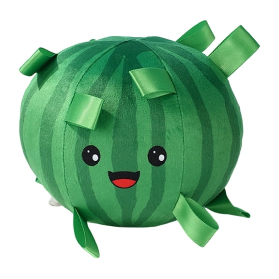 6 Inch Watermelon Squeaky Plush Dog Ball Toy With Green Ribbon Tags Cute Interactive Training Chew Toy for Small Medium Large Dogs Indoor Outdoor Play(Watermelon-Green-15x15cm)
