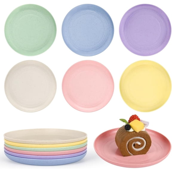 6 Inch Wheat Straw Plates, 6 Pack Small Plates, Lightweight Unbreakable Plastic Dinner Plates for Adult Dinner Camping Salad Dessert