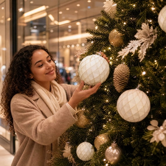 6 Inch White Flocked Christmas Ball Ornament with Gold Thread Diamond Pattern Large Shatterproof Xmas Tree Decor Bauble