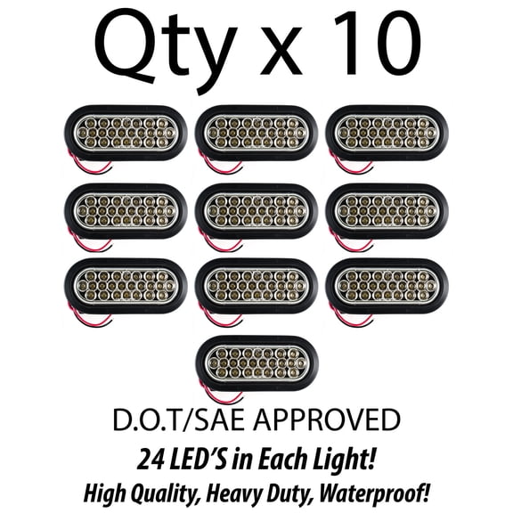 6" Inch White Oval 24 LED Backup Reverse Tail Trailer Light Grommet Plug -Qty 10