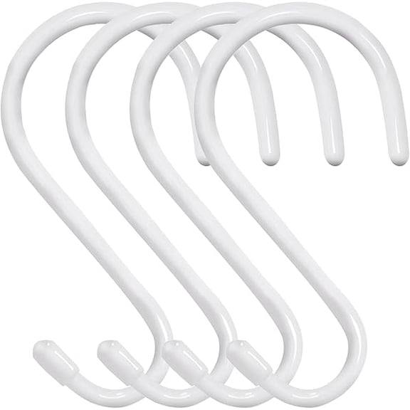 6 Inch White S Hooks, Large Vinyl Coated S Hooks Heavy Duty Non Slip Metal Closet Rod Hooks for Hanging Plants Outdoor Lights Jeans Clothes Bags Pot Pan Cups Tools - 4 Pack