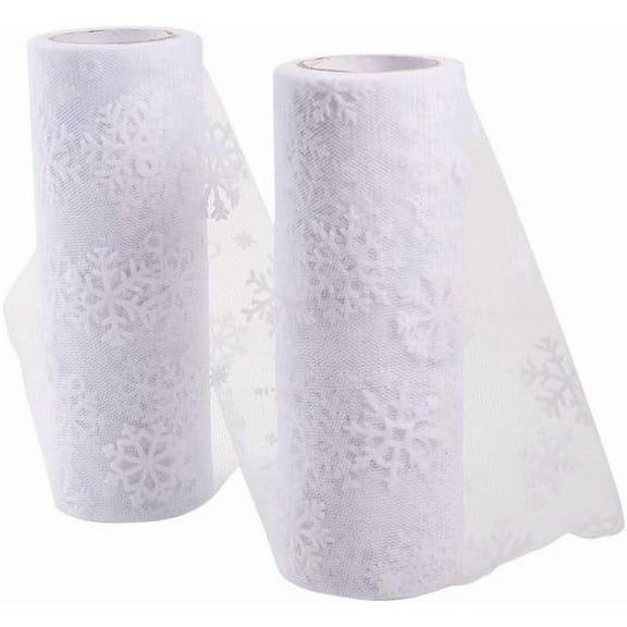 6 Inch White Snowflake Deco Mesh Ribbon Tulle Fabric Roll 10 Yards Spool for Skirt Making
