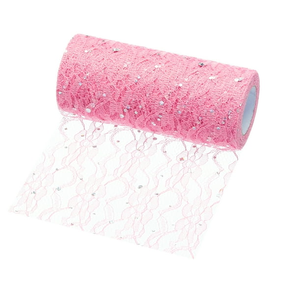 6 Inch Wide Lace Sequin Tulle Ribbon Rolls Glitter Netting Fabric 10 Yards for Skirt Sewing Christmas, Pink