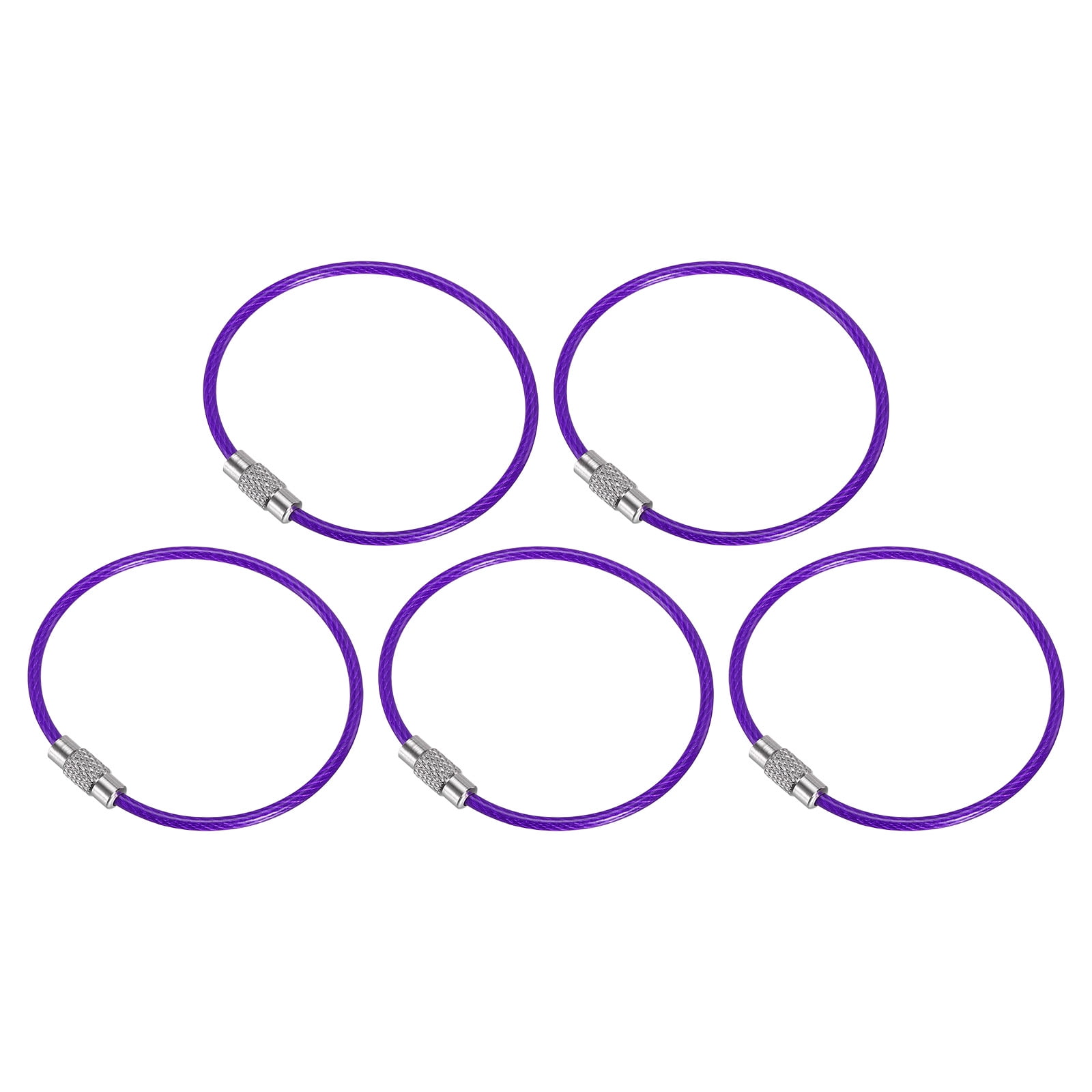 6 Inch Wire Keychain Cable Stainless Steel Key Ring Loop 150mm, Purple ...