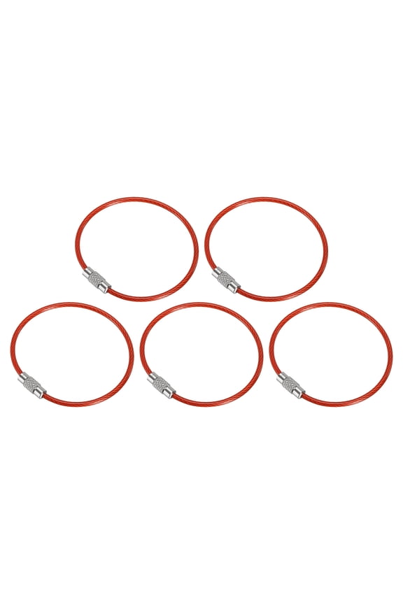 6 Inch Wire Keychain Cable Stainless Steel Key Ring Loop 150mm, Red 5 Pack