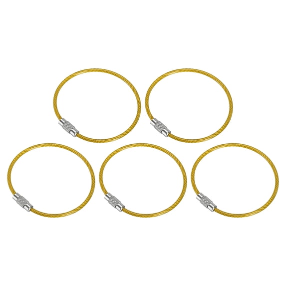 6 Inch Wire Keychain Cable Stainless Steel Key Ring Loop 150mm, Yellow 5 Pack