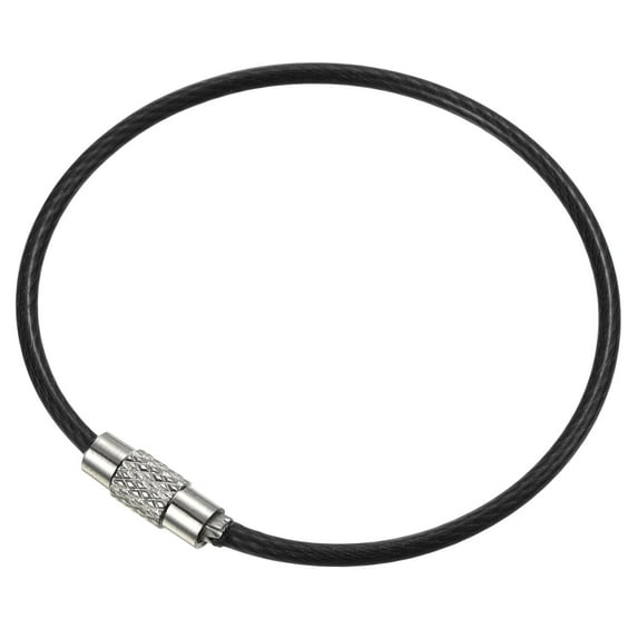 6 Inch Wire Keychain Cable Stainless Steel Key Ring Loop, Black, 10 Pack