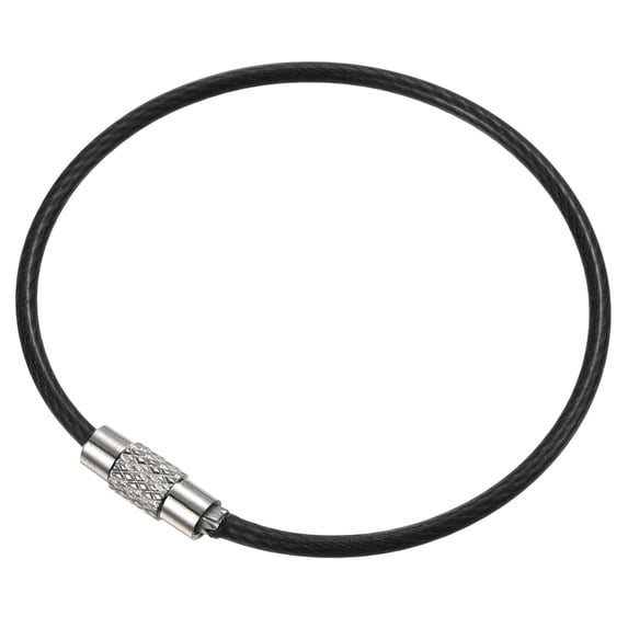 6 Inch Wire Keychain Cable Stainless Steel Key Ring Loop, Black, 15 Pack