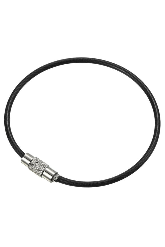6 Inch Wire Keychain Cable Stainless Steel Key Ring Loop, Black, 15 Pack