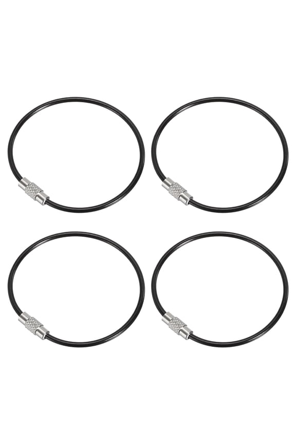 6 Inch Wire Keychain Cable Stainless Steel Key Ring Loop, Black 4 Pack