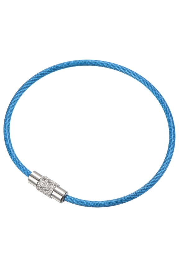 6" Wire Keychain Cable 5 Pack Stainless Steel Key Ring Loop Blue