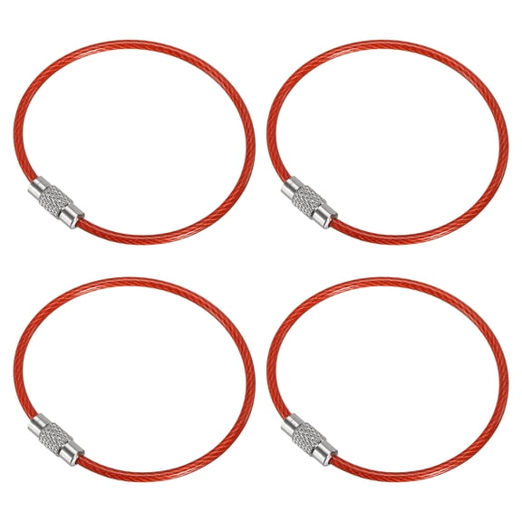 6 Inch Wire Keychain Cable Stainless Steel Key Ring Loop, Red 4 Pack