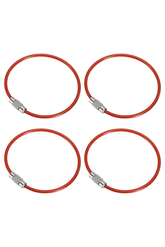 6 Inch Wire Keychain Cable Stainless Steel Key Ring Loop, Red 4 Pack