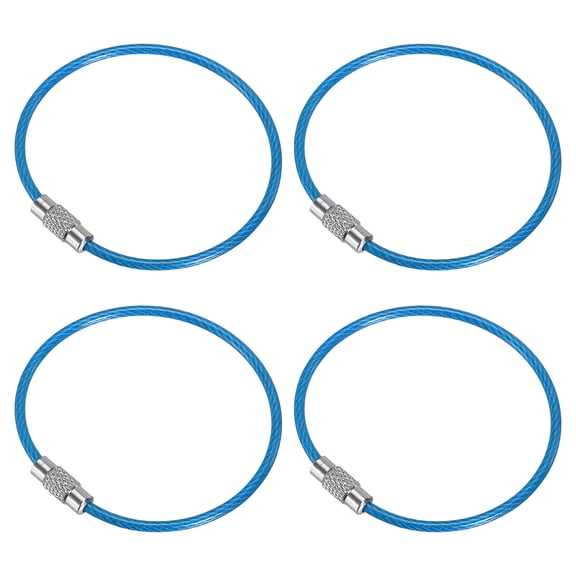 6 Inch Wire Keychain Cable Stainless Steel Key Ring Loop, Sky Blue 4 Pack