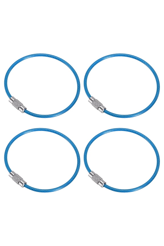 6 Inch Wire Keychain Cable Stainless Steel Key Ring Loop, Sky Blue 4 Pack