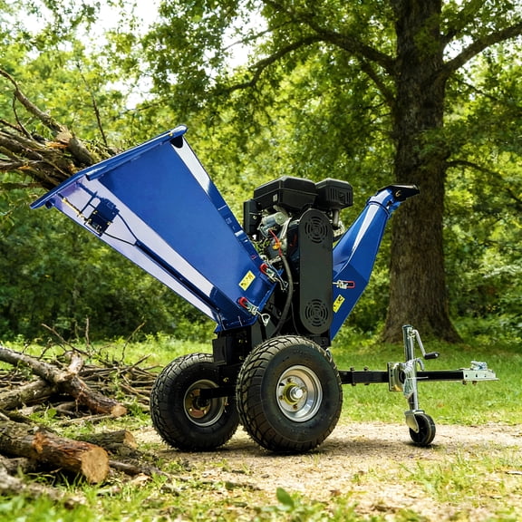 6-Inch Wood Chipper Gas Powered, 15HP 420cc RATO Engine with Electric Start, Heavy Duty Drum Style Tree Shredder Mulcher, Towable with 2" Coupler, Dual Emergency Stop System for Forestry & Farm