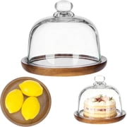 6inch for Sizes Up to 4.5 "  Wooden Base Small Cake Display Stand with Glass Dome,Cloche Clear Glass Bell Jar Cover for Dessert Cheese Candy Plants Succulents