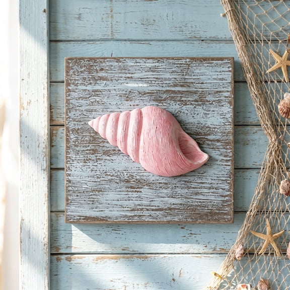 6 Inch Wooden Sea Star Shell Wall Hanging Nautical Coastal Decor Blue