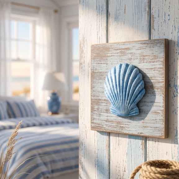 6 Inch Wooden Sea Star Shell Wall Hanging Nautical Coastal Decor Blue