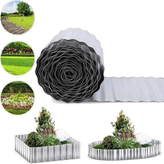 6 Inch x 20 FT Garden Corrugated Metal Landscape Edging,Sturdy Galvanized Steel Yard Edging,Flexible Long Strips of Lawn Edging for DIY Raised Flower Bed Tree Surrounds Borders,Silver