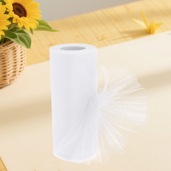 LoomJoyz 6 Inch x 25 Yards Sparkling Tulle Fabric Roll with Sequins - Premium Netting for Tutu Skirts, Gift Wrapping, Wedding & Party Decorations White