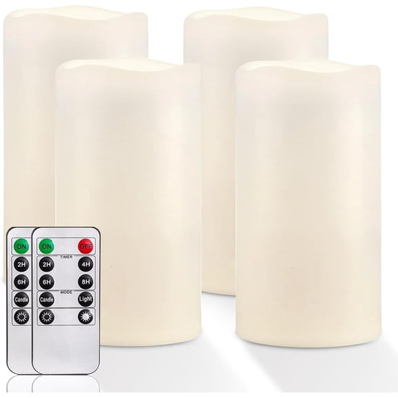 6 Inch x 4 Inch Waterproof Outdoor Flameless LED Pillar Candles with Remote Timer Battery Operated Flickering Set of 4 Ivory White Bestseling