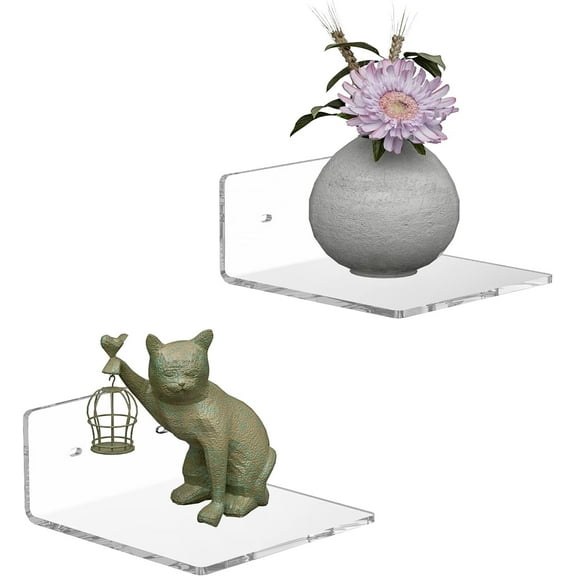 6 Inches Acrylic Small Wall Shelves 2 Pack, Floating Shelf for Wall Mounting, Acrylic Display Ledges for Funko Pop Figures, Home Dcor, Living Room, Gaming Room, Plants(6 inch, Clear)