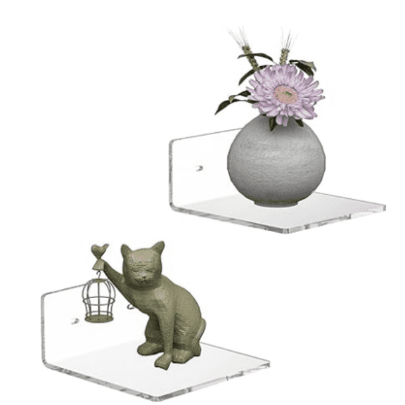6 Inches Acrylic Small Wall Shelves 2 Pack, Floating Shelf for Wall Mounting, Acrylic Display Ledges for Pop Figures, Home Dcor, Living Room, Gaming Room, Plants(6 inch, Clear)