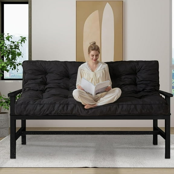 6 Inches Futon Mattress Full Size, Thick Futons Sofa Couch Bed, Floor Mattress for Adults, Shredded Foam Filling, Medium Firm(Frame Not Included), Black(54"x75")