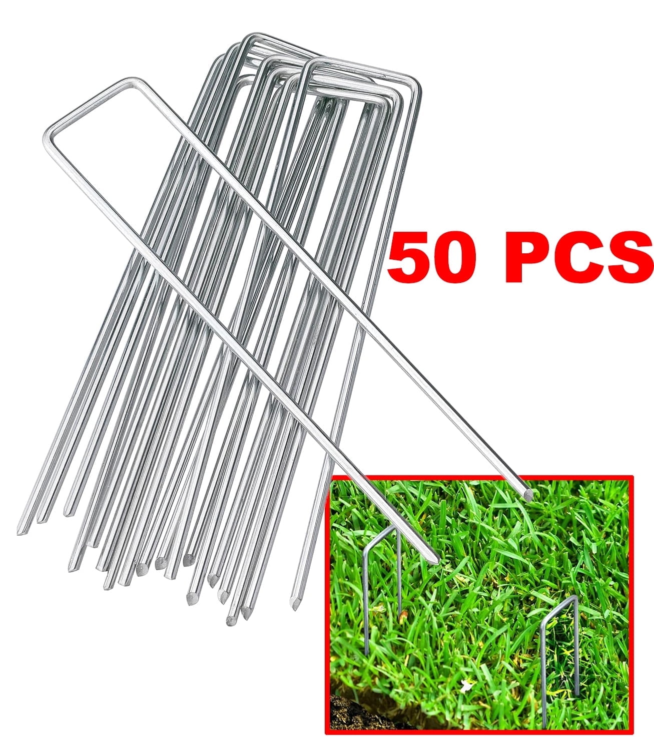 Walmart promo code:  6 Inches Galvanized Garden Staples, Metal Tent Stakes, Galvanized Landscape Staples for Outdoor Decorations,U-Shaped Pins and Garden Stakes Pin Plant Cover Stakes(50pcs, Silver)