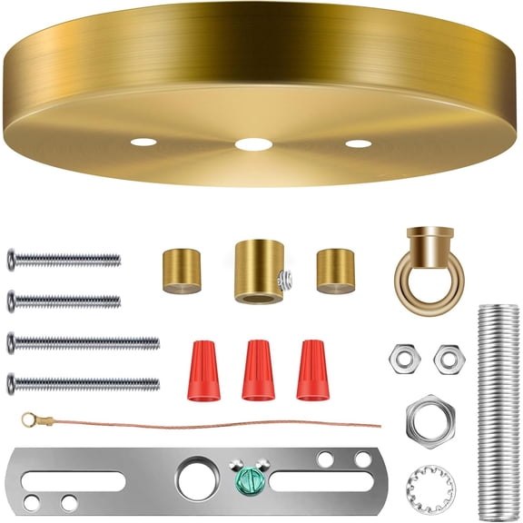 6 Inches Light Canopy Kit with Heavy Duty Replacement Ceiling Cover Plate & Mounting Hardware for Lighting Fixtures Chandelier Pendant Lamp or DIY Project (Brass)
