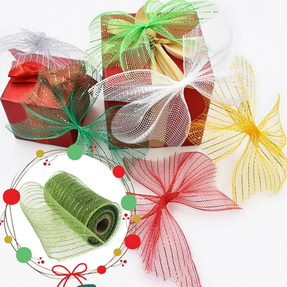 6 Inches x 10 Yards Mesh Deco Ribbon Each Roll Metallic Ribbon for Christmas Wreaths,Swags Bows Wrapping and Home Decoration, DIY Craft