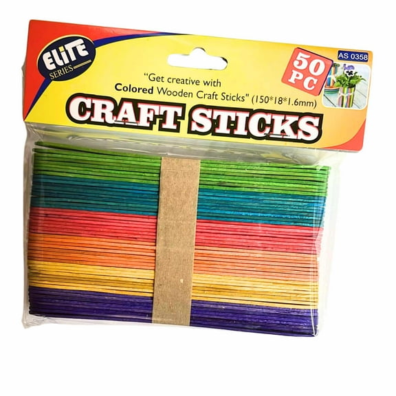 6" Incraftables 6 Vibrant Color Popsicle Craft Sticks  50 Pack
