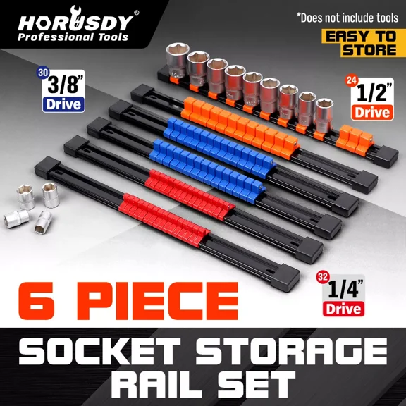 6 Industrial Abs Mountable Socket Rail Rack Holder Organizer Sliding 1/4 3/8 1/2
