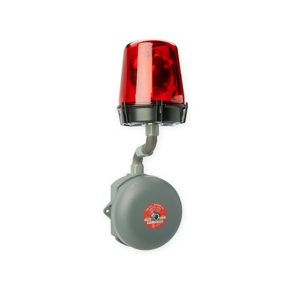 6″ Industrial Indoor Bell with RED Warning Light (6″ Model with red lens shown)