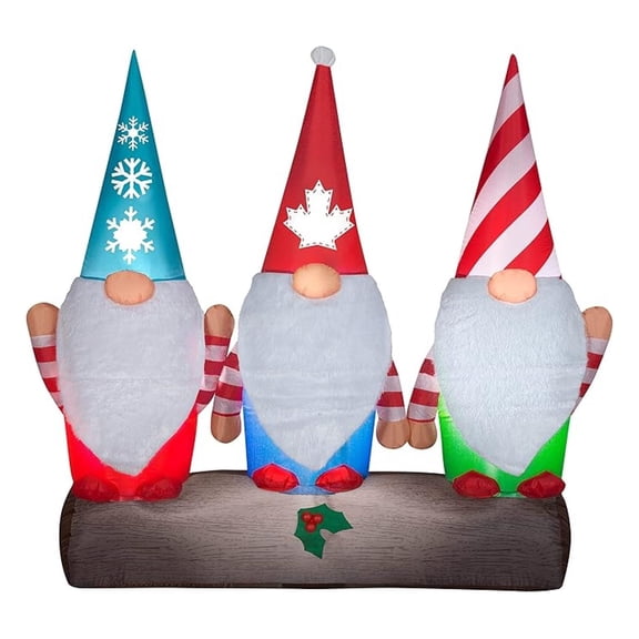 6' Inflatable Christmas Gnomes on Log Scene