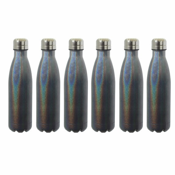 6 Iridescent Insulated Water Bottles Set, 17 oz. - Spill Proof, Double Wall, BPA Free - Black