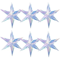 6" Iridescent Ornament Star Hanging Decorations Hexagon Star Clear Foil Decorative Folding Rainbow Shine Party Ornaments for Bridal Shower Wedding Birthday Theme Decoration,6pcs