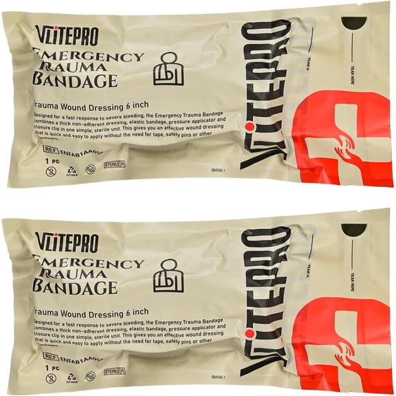 6" Israeli Emergency Bandage Sterile Vacuum Sealed Compression Trauma Wound Dressing Medical Pressure Bandage for Bleeding Control Combat Tactical First Aid IFAK Trauma Kit Supplies