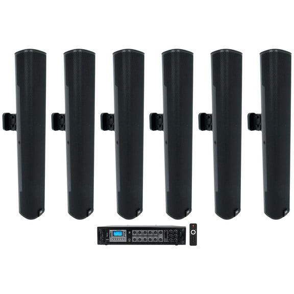 (6) JBL COL600-BK 24" Black 70V Commercial Column Wall Mount Array Speakers+Amp