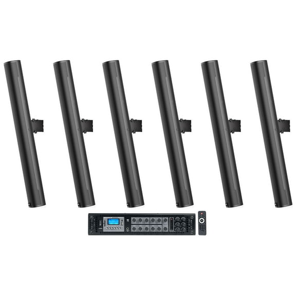 (6) JBL COL800-BK 32" Black 70V Commercial Column Wall Mount Array Speakers+Amp