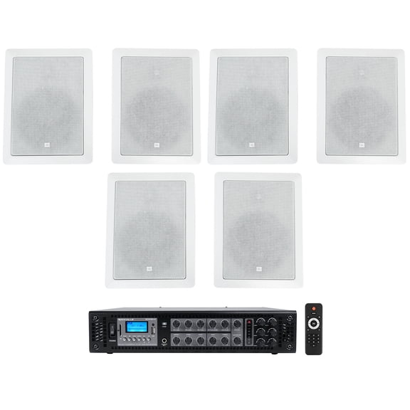 (6) JBL Control 126 WT 6.5" 30w Commercial 70v In-Wall Speakers+Amplifier