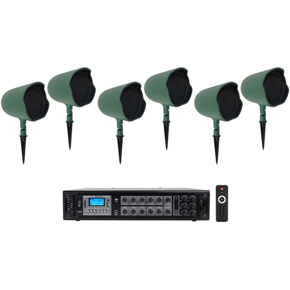 6 JBL GSF6-GN 6.5" Landscape Ground Stake/Wall Mount 70v Commercial Speakers+Amp