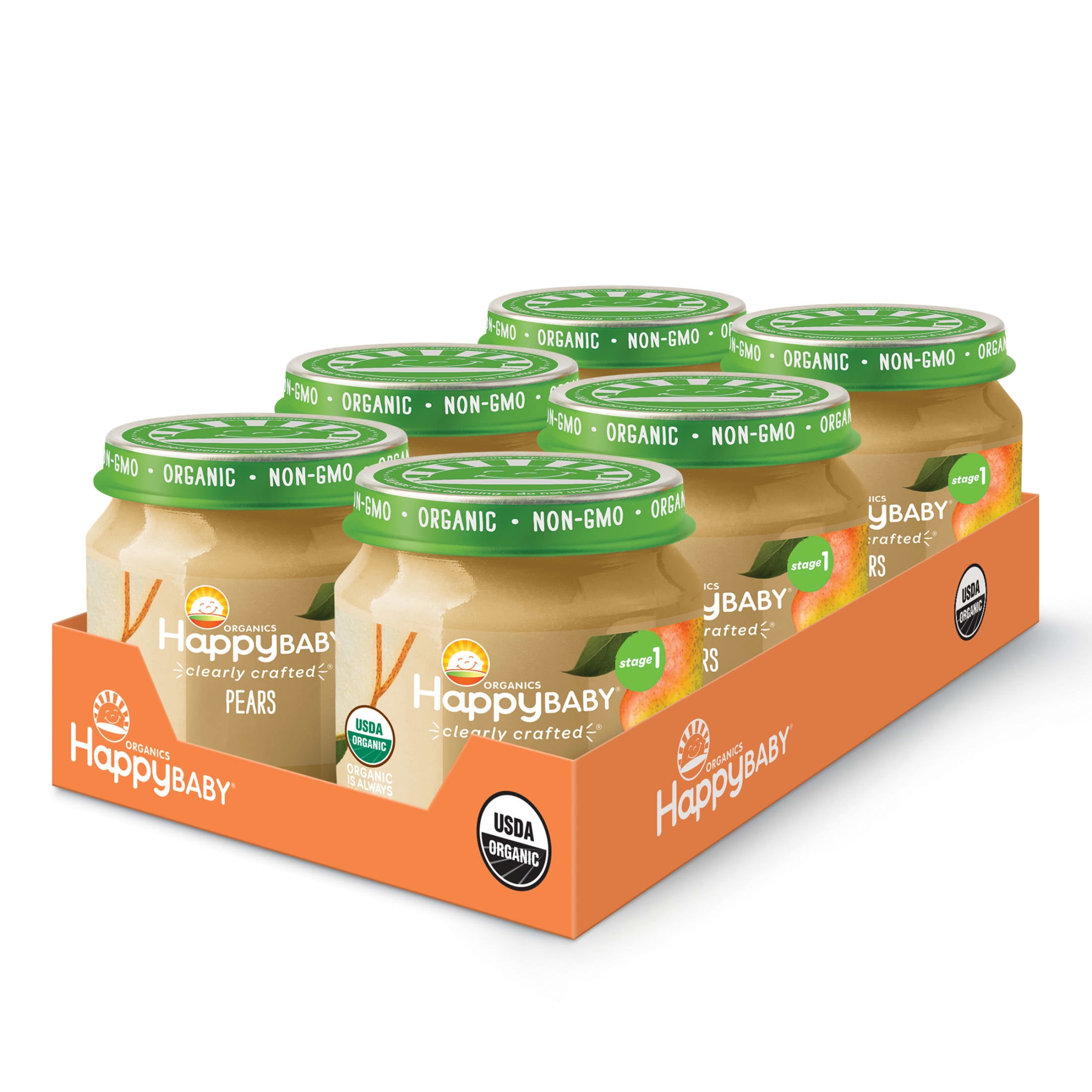 Happy Baby Organics Clearly Crafted, Stage 1, Pears Organic Baby Food, 4 oz. Jars (6 Count)