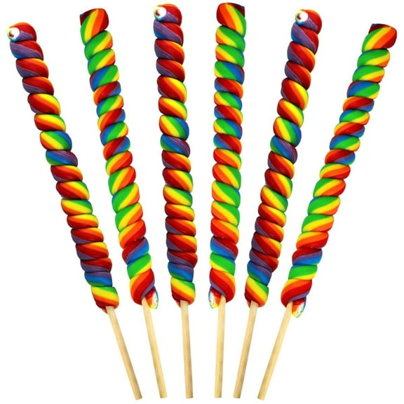 6 Jumbo Twisty Rainbow Lollipops Individually Wrapped (Non Broken), Mixed Fruit Flavor 12" Inch Long Suckers Great Party Favors & Holiday Decorations